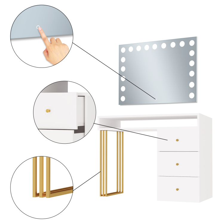 toaletka Klara z lustrem visage biały złoty szczegoly.png